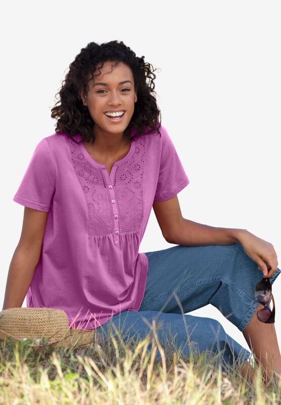 Woman Within Womens Plus Size Washed Thermal Lace Bib Henley Tee Shirt Woman Within Womens Plus Size Washed Thermal Lace Bib Henley Tee Shirt